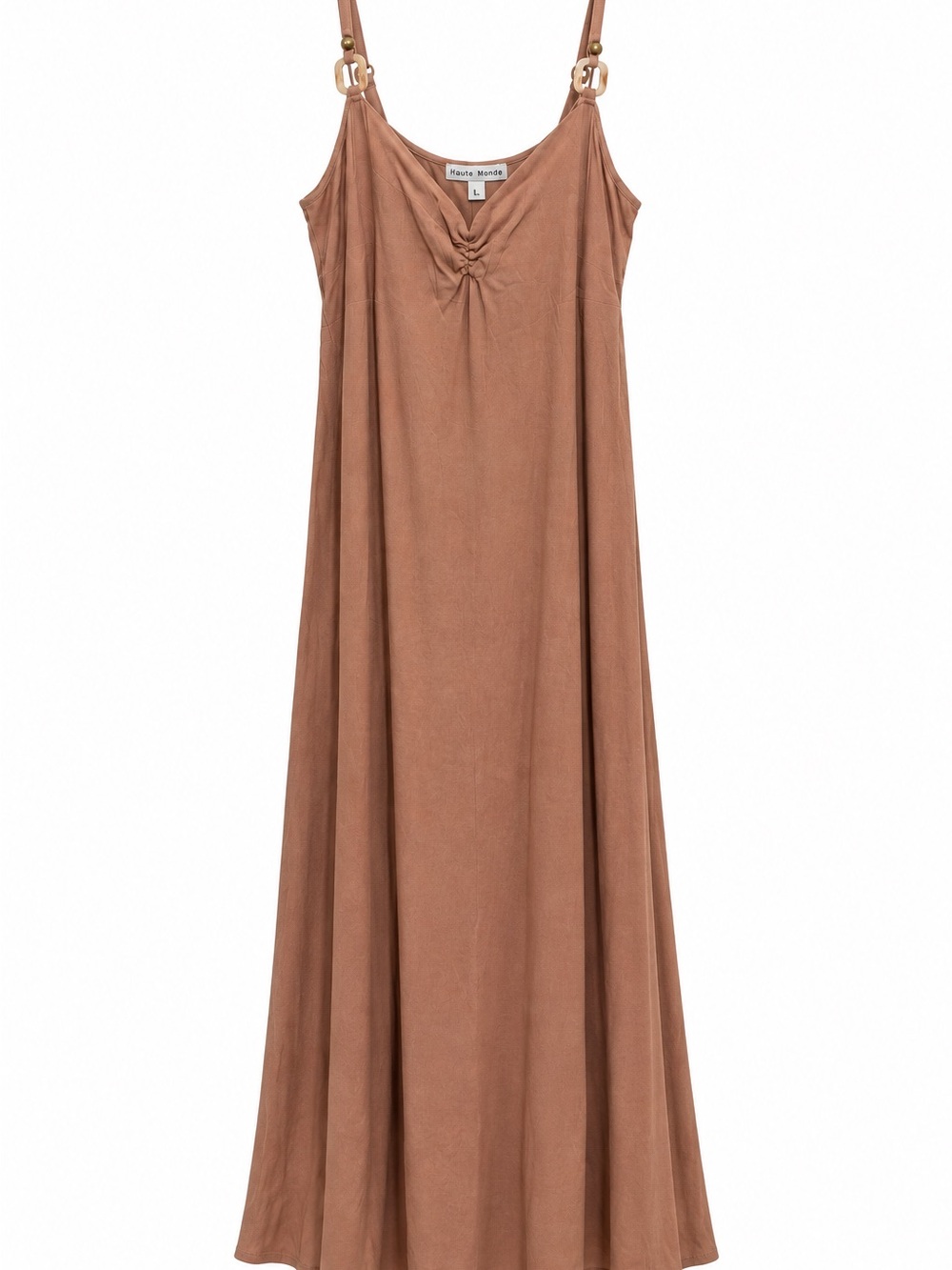 NWT Haute Monde Brown Ruched V-Neck Smocked Back Maxi Dress Womenâs L
